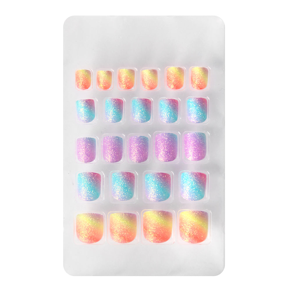 Uñas postizas decoradas para niñas - RAINBOW GLITTER