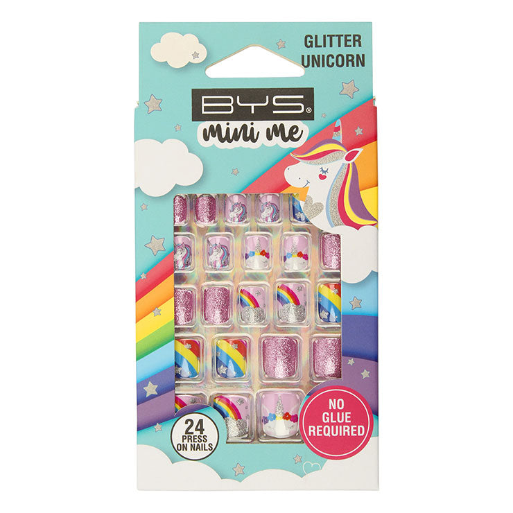BYS MINI ME UÑAS DECORADAS 24 PIEZAS GLITTER UNICORN